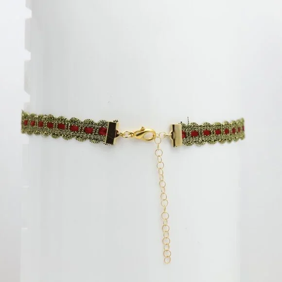 Floral Choker Gold Tone Choker Adjustable Choker 12.5' - 15' Inch - Picture 9 of 10